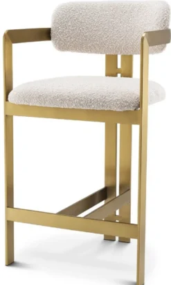 Casa Padrino Luxus Barstuhl Creme / Messing 53 x 44,5 x H. 97 cm - Gepolsterter Edelstahl Barhocker - Luxus Barmöbel