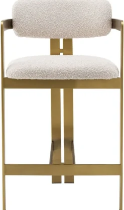 Casa Padrino Luxus Barstuhl Creme / Messing 53 x 44,5 x H. 97 cm - Gepolsterter Edelstahl Barhocker - Luxus Barmöbel