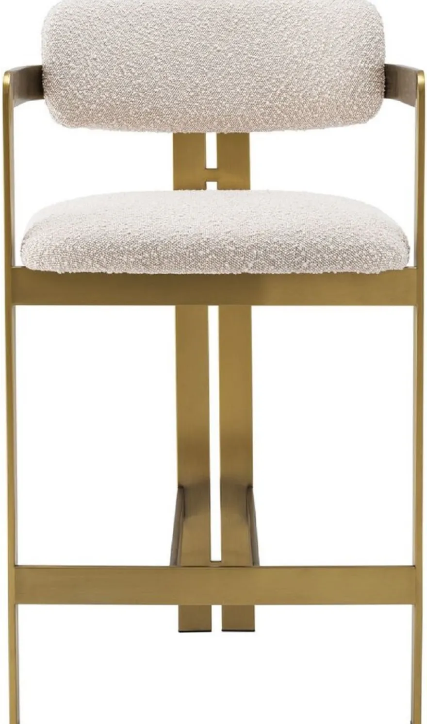 Casa Padrino Luxus Barstuhl Creme / Messing 53 x 44,5 x H. 97 cm - Gepolsterter Edelstahl Barhocker - Luxus Barmöbel