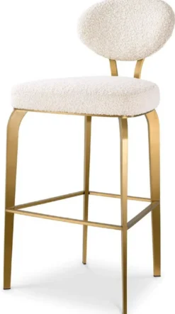 Casa Padrino Luxus Barstuhl Creme / Messing 50 x 55 x H. 106 cm - Gepolsterter Barhocker - Bar Möbel - Luxus Möbel - Luxus Qualität
