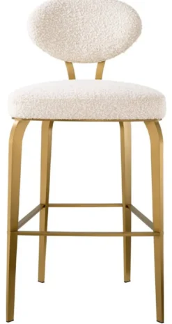 Casa Padrino Luxus Barstuhl Creme / Messing 50 x 55 x H. 106 cm - Gepolsterter Barhocker - Bar Möbel - Luxus Möbel - Luxus Qualität