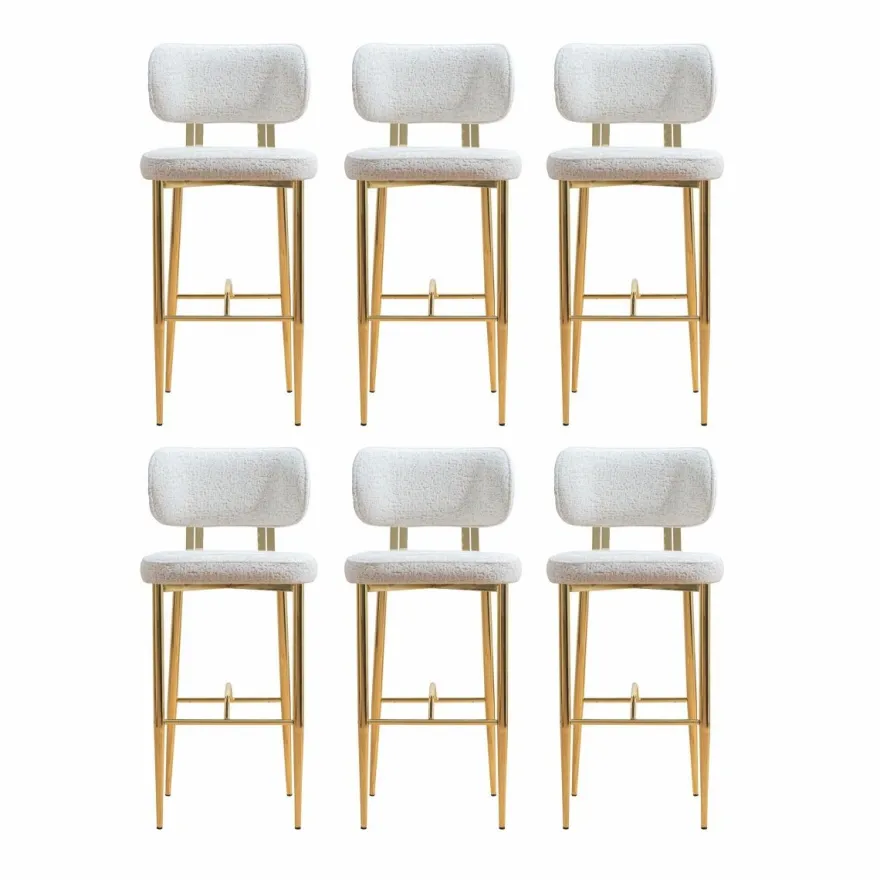 Casa Padrino Luxus Barstuhl 6er Set Weiß / Gold H. 107 cm - Bar Möbel