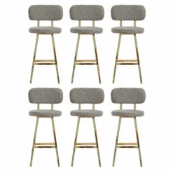 Casa Padrino Luxus Barstuhl 6er Set Grau / Gold H. 106 cm - Bar Möbel