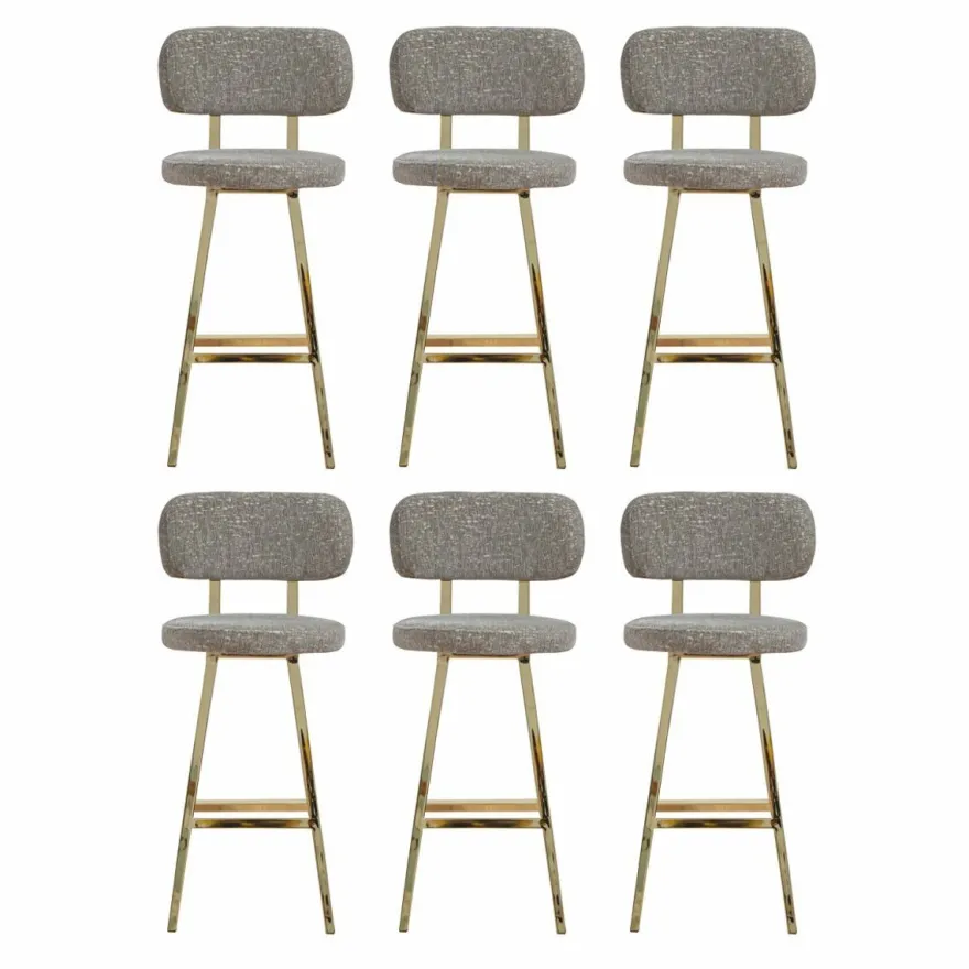 Casa Padrino Luxus Barstuhl 6er Set Grau / Gold H. 106 cm - Bar Möbel