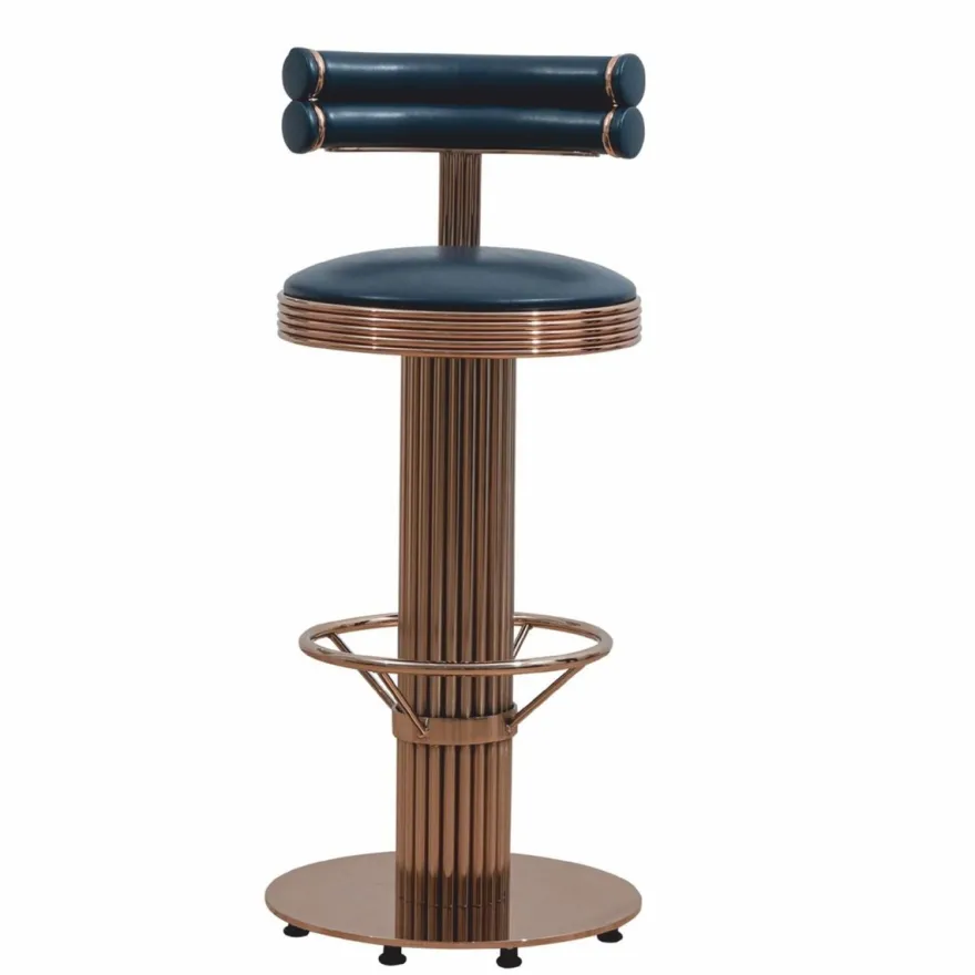 Casa Padrino Luxus Barstuhl Kupfer / Schwarz H. 96 cm