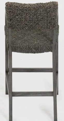 Casa Padrino Luxus Barstuhl mit Armlehnen Grau 55 x 64 x H. 114 cm - Massivholz Stuhl mit edlem Rattangeflecht - Luxus Massivholz Bar Möbel