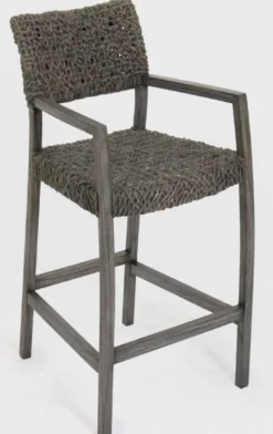Casa Padrino Luxus Barstuhl mit Armlehnen Grau 55 x 64 x H. 114 cm - Massivholz Stuhl mit edlem Rattangeflecht - Luxus Massivholz Bar Möbel