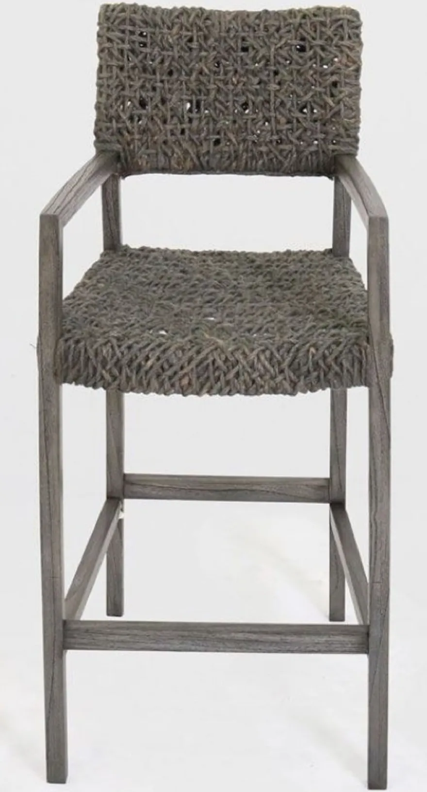 Casa Padrino Luxus Barstuhl mit Armlehnen Grau 55 x 64 x H. 114 cm - Massivholz Stuhl mit edlem Rattangeflecht - Luxus Massivholz Bar Möbel