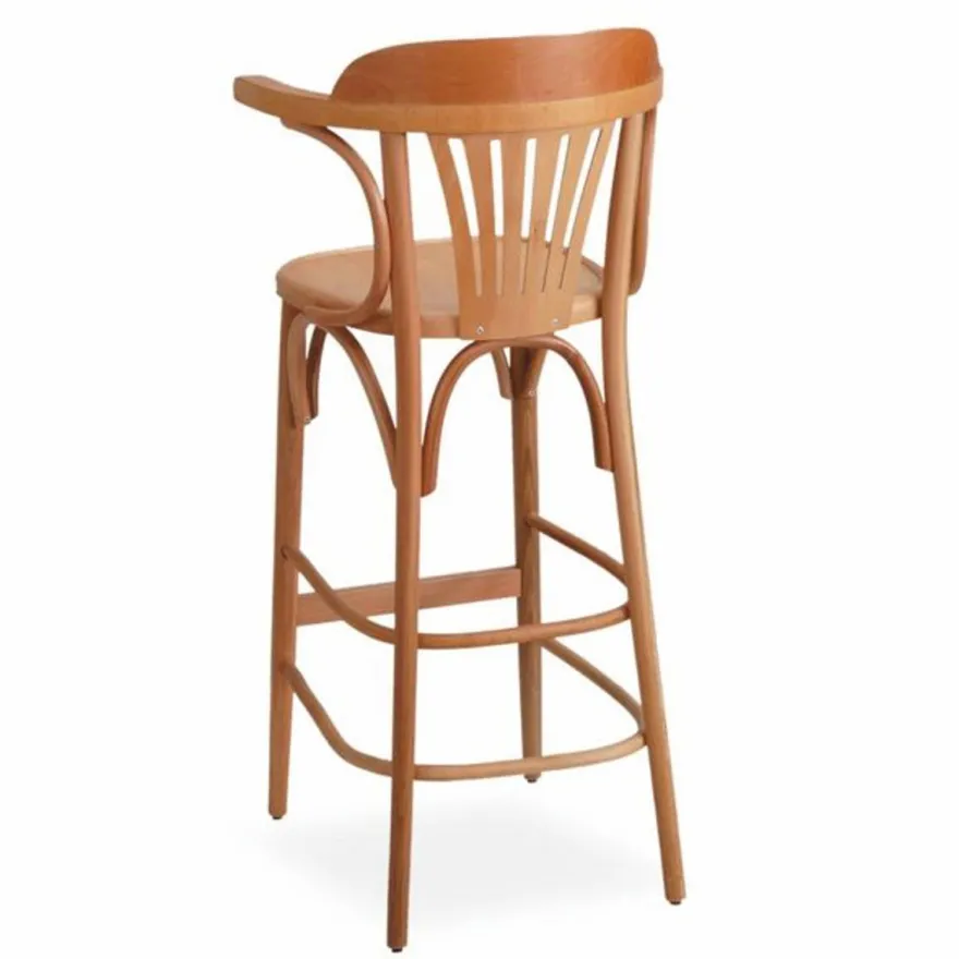 Casa Padrino Luxus Barstuhl mit Armlehnen Naturfarben H. 108 cm - Massivholz Bar Möbel