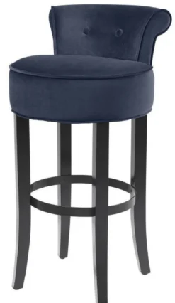 Casa Padrino Luxus Barstuhl Mitternachtsblau / Schwarz 45 x 51 x H. 88 cm - Barhocker mit edlem Samtstoff
