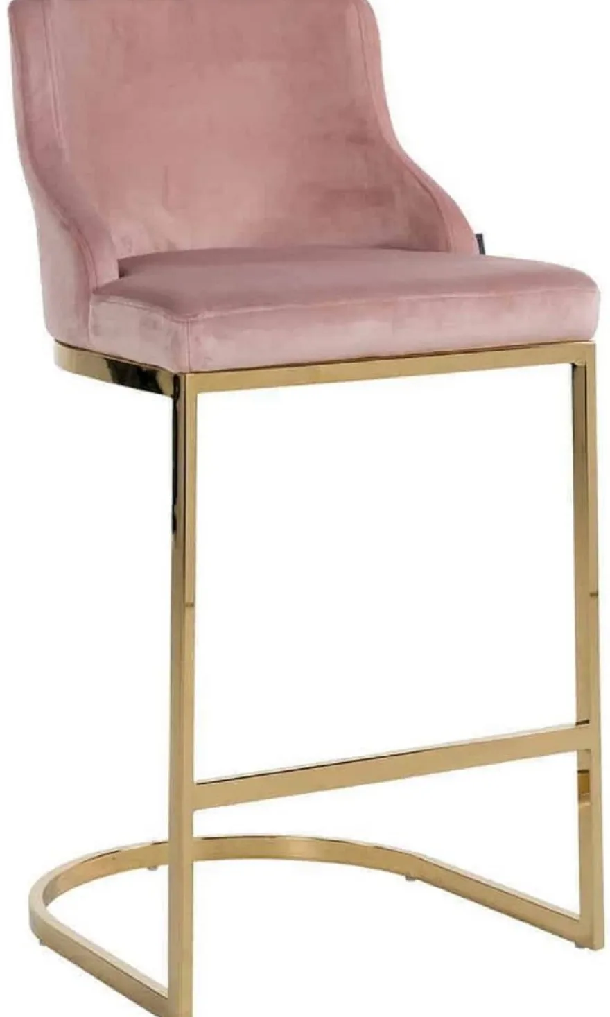 Casa Padrino Luxus Barstuhl Rosa / Gold 48 x 49 x H. 103 cm - Gepolsterter Barhocker mit edlem Samtstoff und Edelstahl Beinen - Luxus Barmöbel