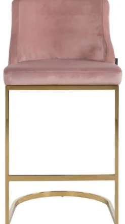 Casa Padrino Luxus Barstuhl Rosa / Gold 48 x 49 x H. 103 cm - Gepolsterter Barhocker mit edlem Samtstoff und Edelstahl Beinen - Luxus Barmöbel