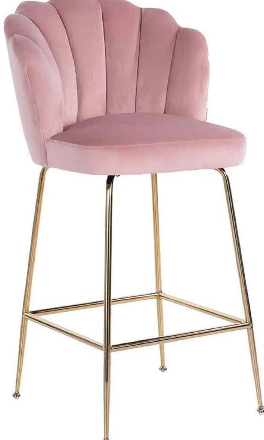 Casa Padrino Luxus Barstuhl Rosa / Gold 51 x 61 x H. 113 cm - Gepolsterter Barhocker mit edlem Samtstoff und Edelstahl Beinen - Luxus Barmöbel