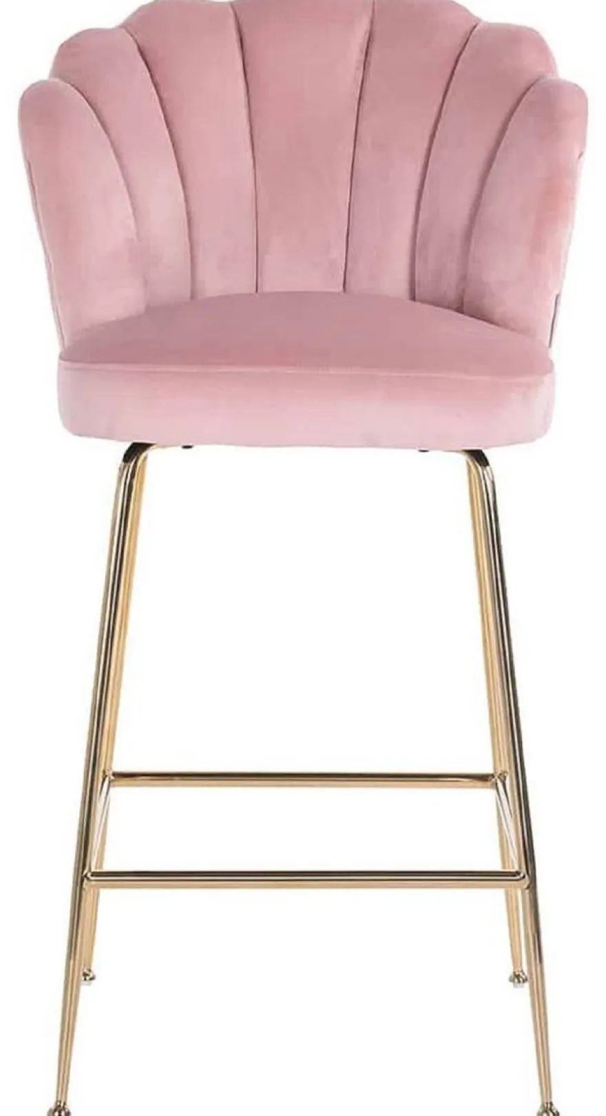 Casa Padrino Luxus Barstuhl Rosa / Gold 51 x 61 x H. 113 cm - Gepolsterter Barhocker mit edlem Samtstoff und Edelstahl Beinen - Luxus Barmöbel