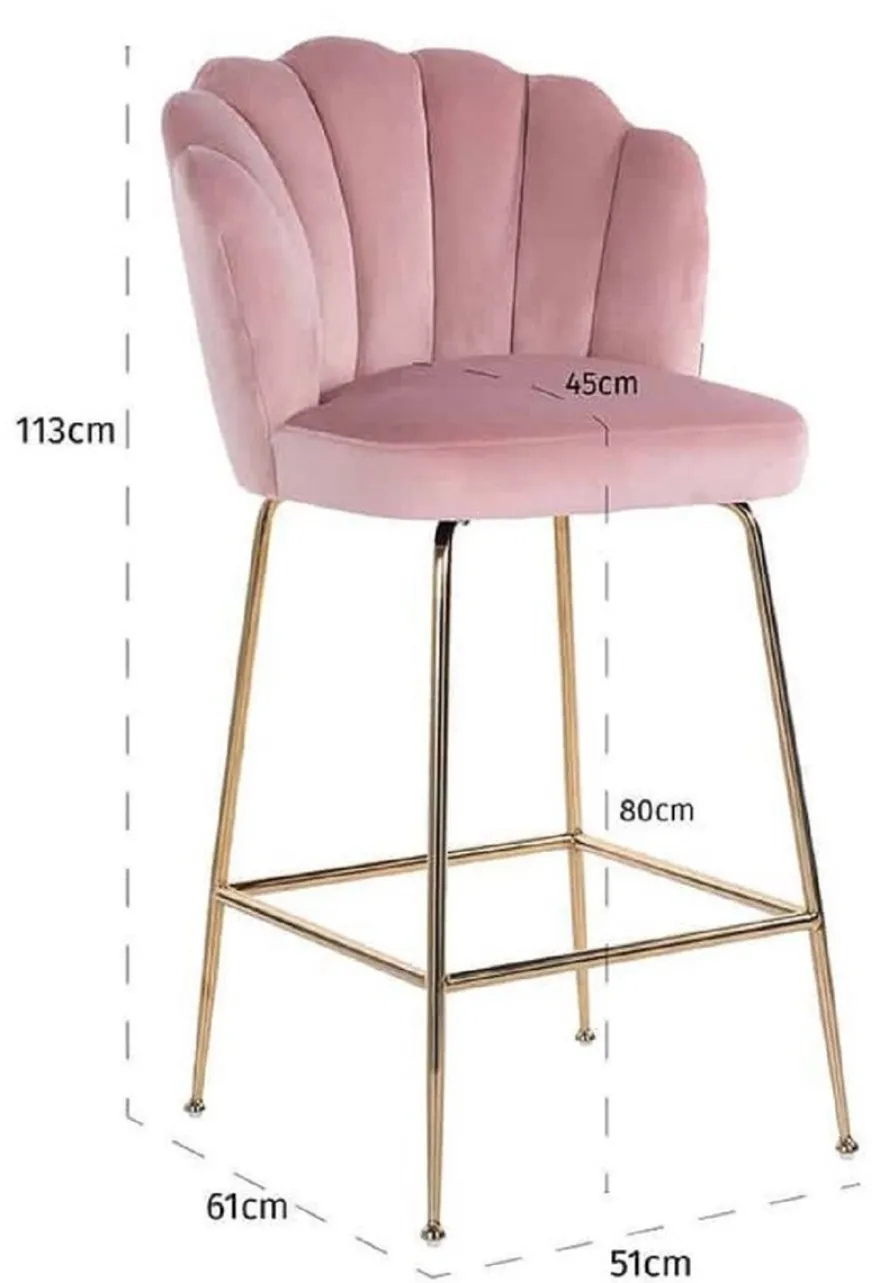 Casa Padrino Luxus Barstuhl Rosa / Gold 51 x 61 x H. 113 cm - Gepolsterter Barhocker mit edlem Samtstoff und Edelstahl Beinen - Luxus Barmöbel
