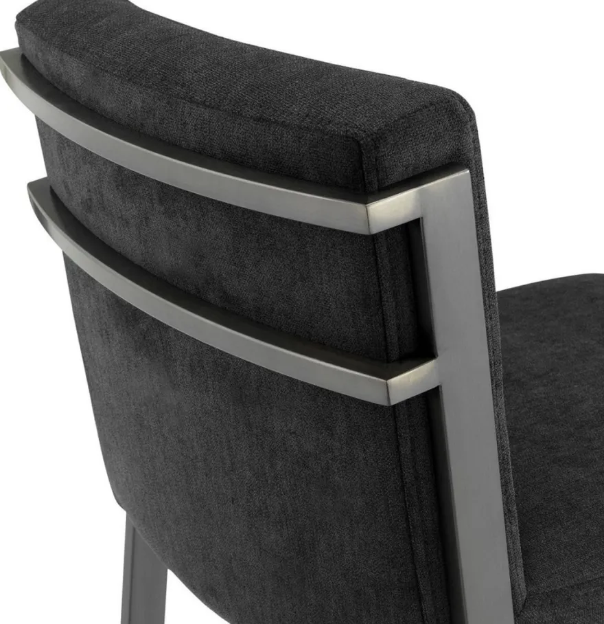 Casa Padrino Luxus Barstuhl Schwarz / Bronze 43 x 54 x H. 101 cm - Designer Edelstahl Barhocker mit Samtstoff - Barmöbel
