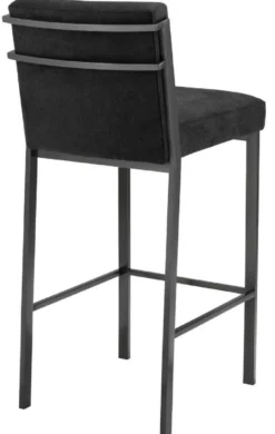 Casa Padrino Luxus Barstuhl Schwarz / Bronze 43 x 54 x H. 101 cm - Designer Edelstahl Barhocker mit Samtstoff - Barmöbel