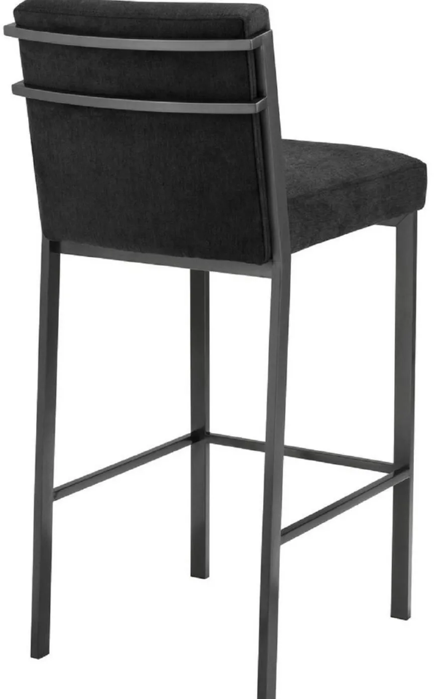 Casa Padrino Luxus Barstuhl Schwarz / Bronze 43 x 54 x H. 101 cm - Designer Edelstahl Barhocker mit Samtstoff - Barmöbel