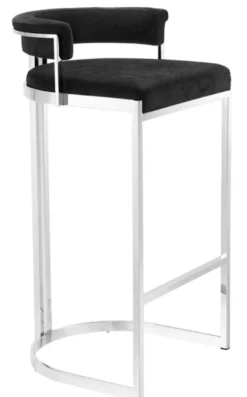 Casa Padrino Luxus Barstuhl Schwarz / Silber 48,5 x 46,5 x H. 90 cm - Luxus Möbel