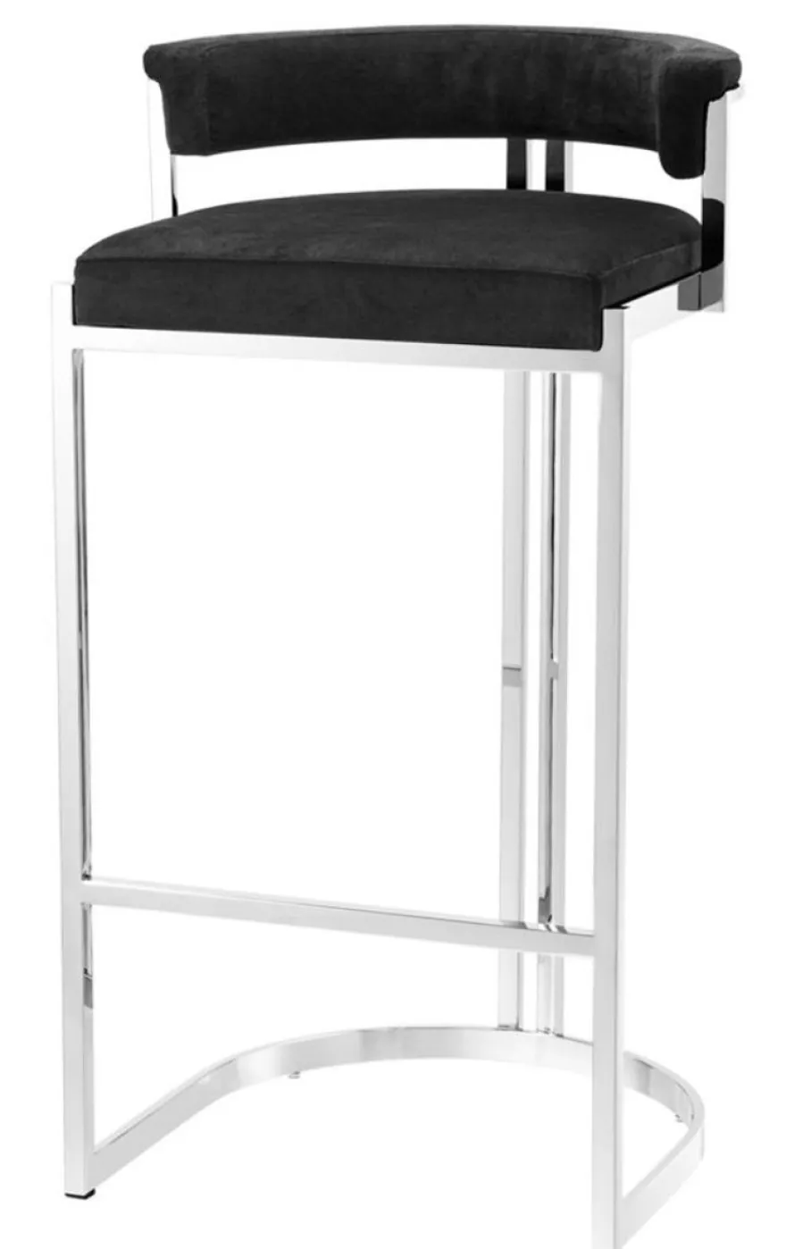 Casa Padrino Luxus Barstuhl Schwarz / Silber 48,5 x 46,5 x H. 90 cm - Luxus Möbel