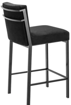 Casa Padrino Luxus Barstuhl Schwarz / Bronze 43 x 54 x H. 91 cm - Designer Edelstahl Barhocker mit Samtstoff - Barmöbel