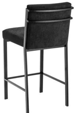 Casa Padrino Luxus Barstuhl Schwarz / Bronze 43 x 54 x H. 91 cm - Designer Edelstahl Barhocker mit Samtstoff - Barmöbel