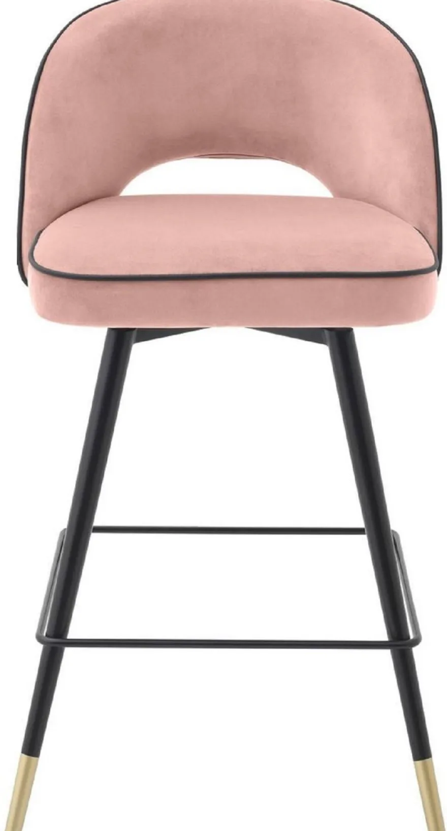Casa Padrino Luxus Barstuhl Set Rosa / Schwarz / Messingfarben 51 x 52 x H. 92,5 cm - Barstühle mit drehbarer Sitzfläche und edlem Samtsoff - Luxus Bar Möbel