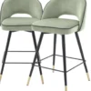 Casa Padrino Luxus Barstuhl Set Pistaziengrün / Schwarz / Messingfarben 51 x 52 x H. 92,5 cm - Barstühle mit drehbarer Sitzfläche und edlem Samtsoff - Luxus Bar Möbel