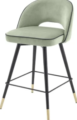 Casa Padrino Luxus Barstuhl Set Pistaziengrün / Schwarz / Messingfarben 51 x 52 x H. 92,5 cm - Barstühle mit drehbarer Sitzfläche und edlem Samtsoff - Luxus Bar Möbel
