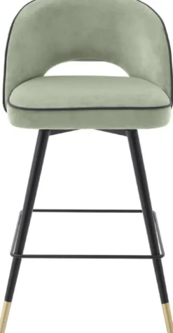 Casa Padrino Luxus Barstuhl Set Pistaziengrün / Schwarz / Messingfarben 51 x 52 x H. 92,5 cm - Barstühle mit drehbarer Sitzfläche und edlem Samtsoff - Luxus Bar Möbel