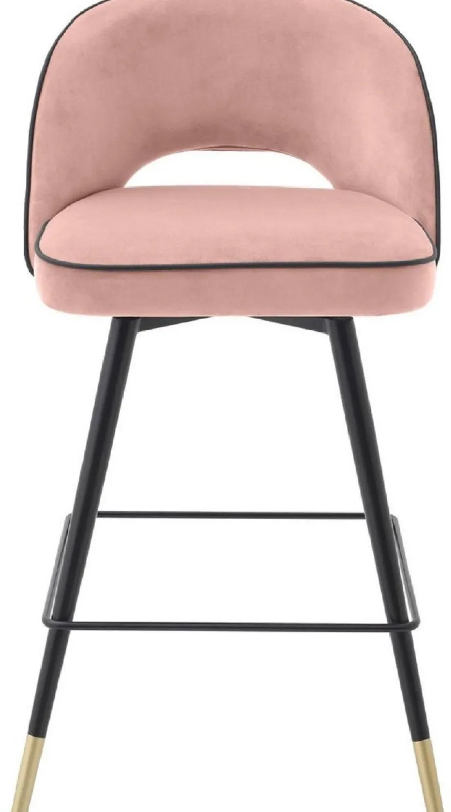 Casa Padrino Luxus Barstuhl Set Rosa / Schwarz / Messingfarben 51 x 52 x H. 103 cm - Barstühle mit drehbarer Sitzfläche und edlem Samtsoff - Luxus Bar Möbel