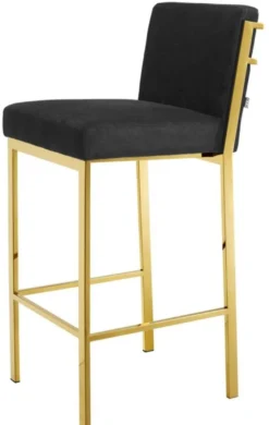 Casa Padrino Luxus Barstuhl Schwarz / Gold 43 x 54 x H. 101 cm - Designer Edelstahl Barhocker mit Samtstoff - Barmöbel