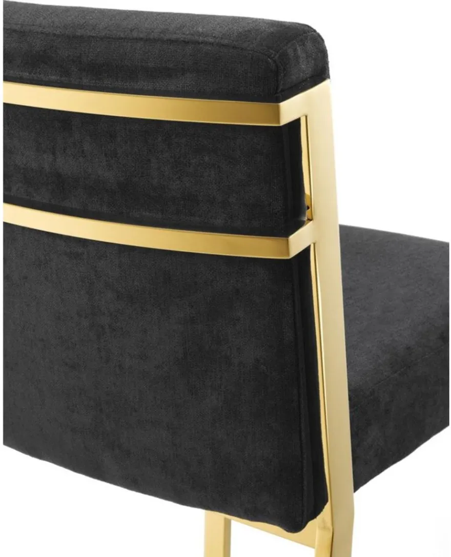 Casa Padrino Luxus Barstuhl Schwarz / Gold 43 x 54 x H. 101 cm - Designer Edelstahl Barhocker mit Samtstoff - Barmöbel
