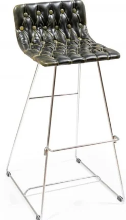 Casa Padrino Luxus Barstuhl Set Schwarz / Gold / Silber 37 x 33 x H. 90 cm - Moderne Barstühle mit Kunstleder - Garten Gastronomie Bar Möbel