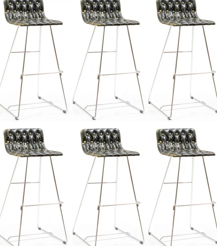 Casa Padrino Luxus Barstuhl Set Schwarz / Gold / Silber 37 x 33 x H. 90 cm - Moderne Barstühle mit Kunstleder - Garten Gastronomie Bar Möbel
