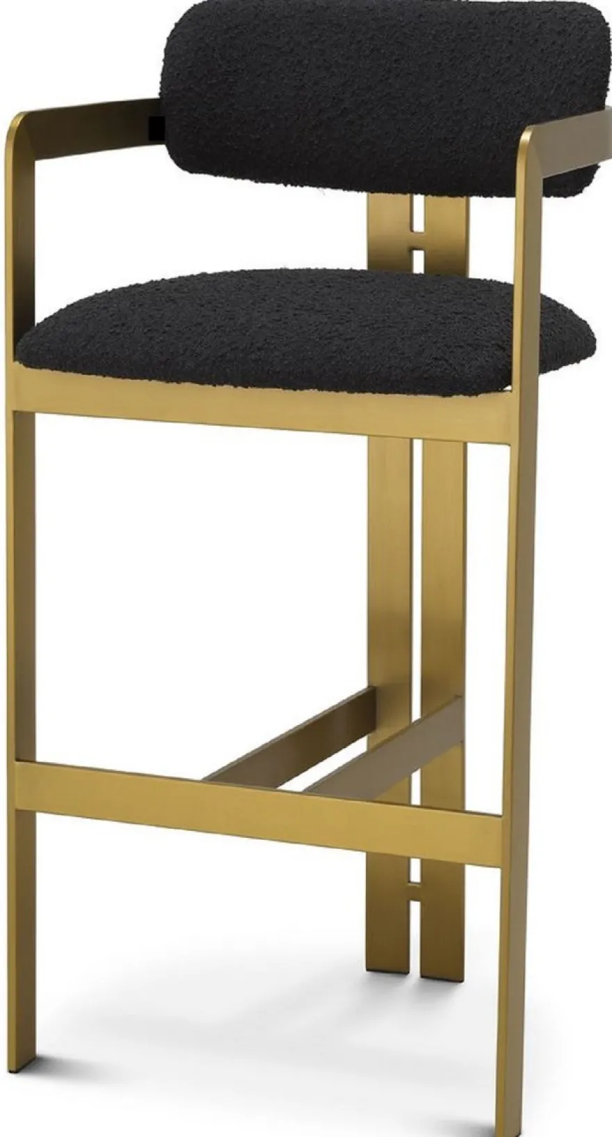Casa Padrino Luxus Barstuhl Schwarz / Messing 53 x 44,5 x H. 107 cm - Gepolsterter Edelstahl Barhocker - Luxus Barmöbel