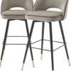 Casa Padrino Luxus Barstuhl Set Greige / Schwarz / Messingfarben 51 x 52 x H. 103 cm - Barstühle mit drehbarer Sitzfläche und edlem Samtsoff - Luxus Bar Möbel