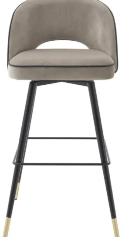 Casa Padrino Luxus Barstuhl Set Greige / Schwarz / Messingfarben 51 x 52 x H. 103 cm - Barstühle mit drehbarer Sitzfläche und edlem Samtsoff - Luxus Bar Möbel
