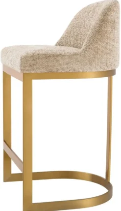 Casa Padrino Luxus Barstuhl Sandfarben / Messing 53 x 48 x H. 91 cm - Gepolsterter Edelstahl Barhocker - Bar Möbel - Luxus Möbel - Luxus Qualität