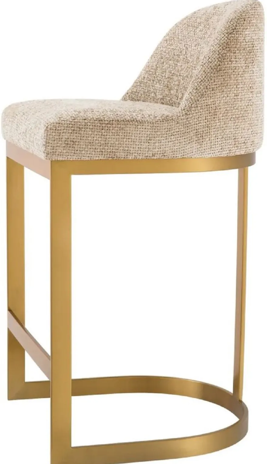 Casa Padrino Luxus Barstuhl Sandfarben / Messing 53 x 48 x H. 91 cm - Gepolsterter Edelstahl Barhocker - Bar Möbel - Luxus Möbel - Luxus Qualität