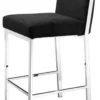 Casa Padrino Luxus Barstuhl Schwarz / Silber 43 x 54 x H. 91 cm - Designer Edelstahl Barhocker mit Samtstoff - Barmöbel
