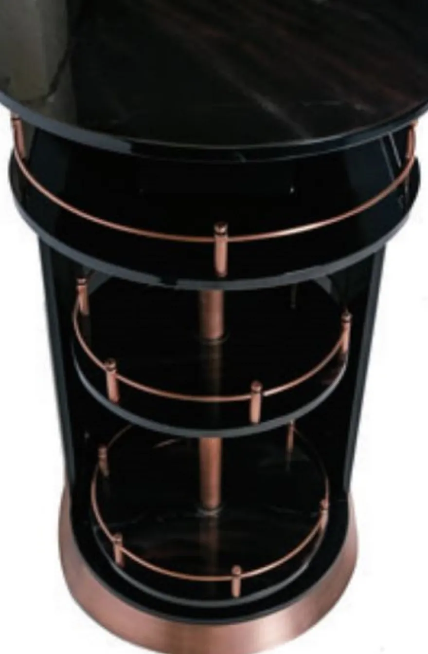 Casa Padrino Luxus Bar Theke Hochglanz Schwarz / Kupfer 135 x 65 x H. 106 cm - Ovaler Massivholz Thekentisch - Massivholz Barmöbel - Luxus Barmöbel - Luxus Möbel