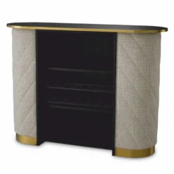 Casa Padrino Luxus Bar Theke mit Glasplatte Cremeweiß / Schwarz / Messing 140 cm - Bar Möbel