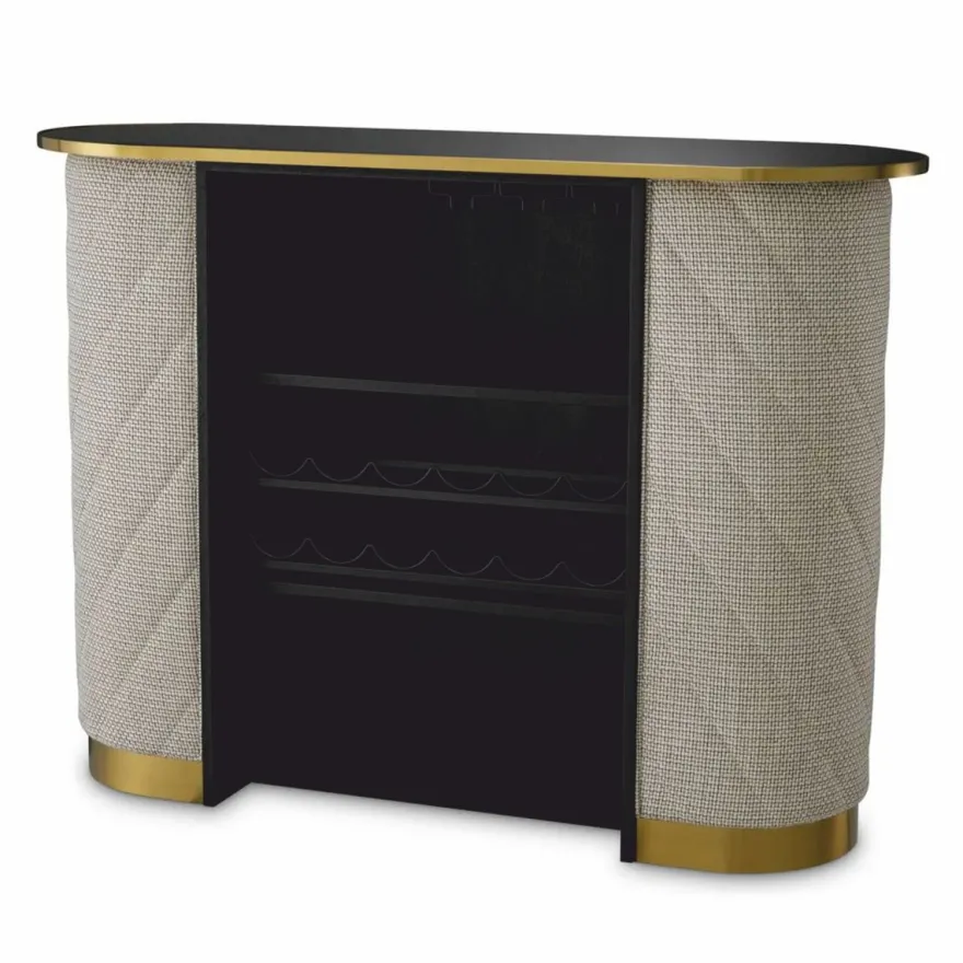 Casa Padrino Luxus Bar Theke mit Glasplatte Cremeweiß / Schwarz / Messing 140 cm - Bar Möbel