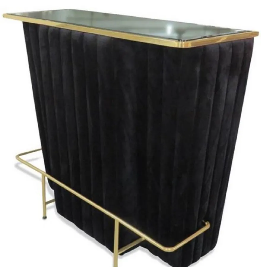 Casa Padrino Luxus Bartresen Schwarz / Gold 120 x 48 x H. 105 cm - Theke mit Glassplatte und Fußablage - Barschrank - Barmöbel - Luxus Qualität