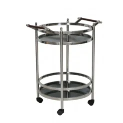 Casa Padrino Luxus Bar Trolley Servierwagen Rund Edelstahl vernickelt / schwarzes Glas Mod 3 - Luxus Hotel & Restaurant Einrichtung Möbel Serviertisch