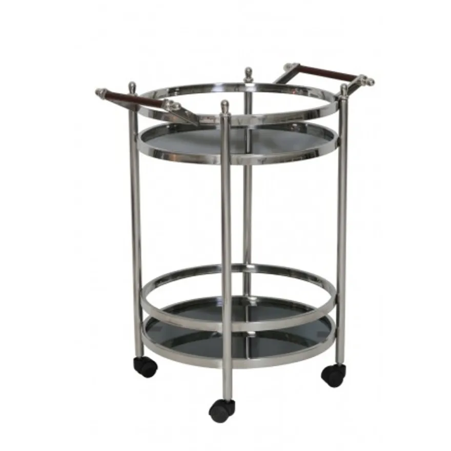 Casa Padrino Luxus Bar Trolley Servierwagen Rund Edelstahl vernickelt / schwarzes Glas Mod 3 - Luxus Hotel & Restaurant Einrichtung Möbel Serviertisch