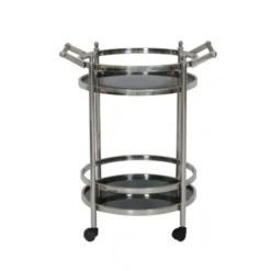 Casa Padrino Luxus Bar Trolley Servierwagen Rund Edelstahl vernickelt / schwarzes Glas Mod 3 - Luxus Hotel & Restaurant Einrichtung Möbel Serviertisch