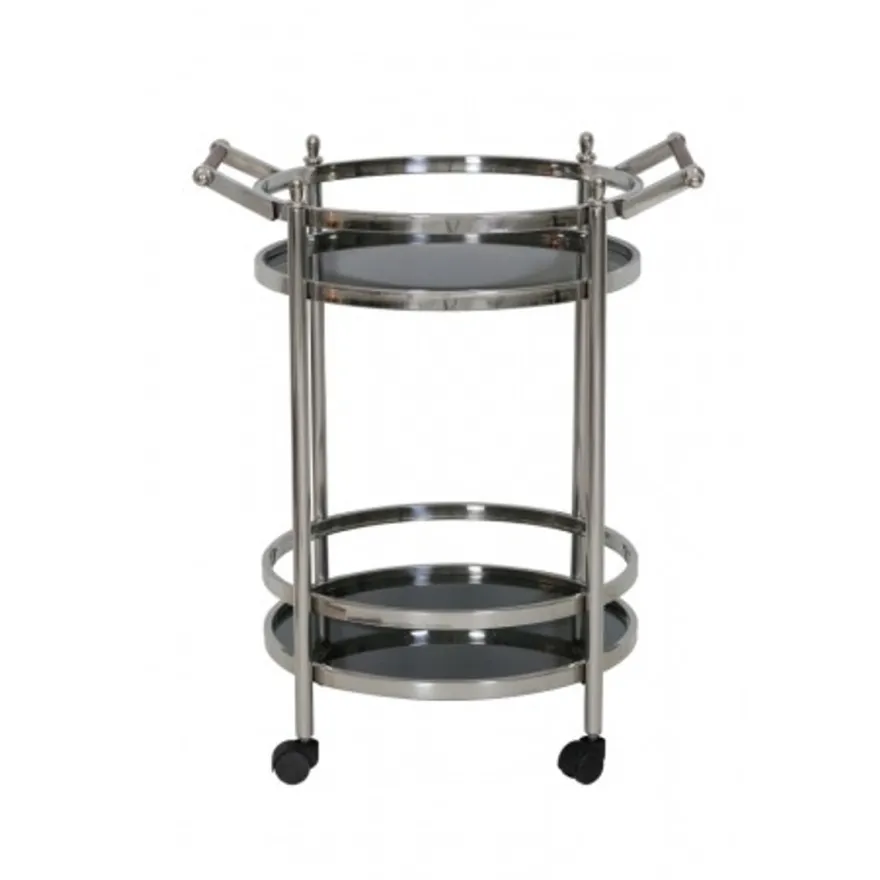 Casa Padrino Luxus Bar Trolley Servierwagen Rund Edelstahl vernickelt / schwarzes Glas Mod 3 - Luxus Hotel & Restaurant Einrichtung Möbel Serviertisch
