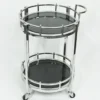 Casa Padrino Luxus Bar Trolley Servierwagen rund Edelstahl vernickelt und schwarzes Glas, 58 x 50 x 78 cm